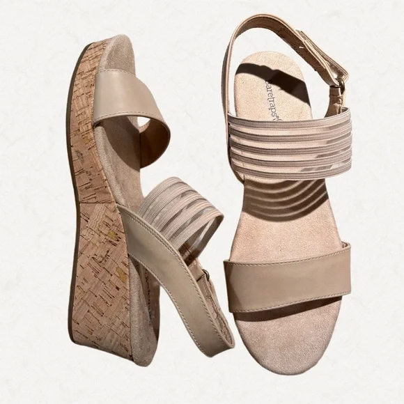 Baretraps Tan Wedge Sandals Size 8W • NWOT • Comfort Linen Straps - Picture 5 of 8